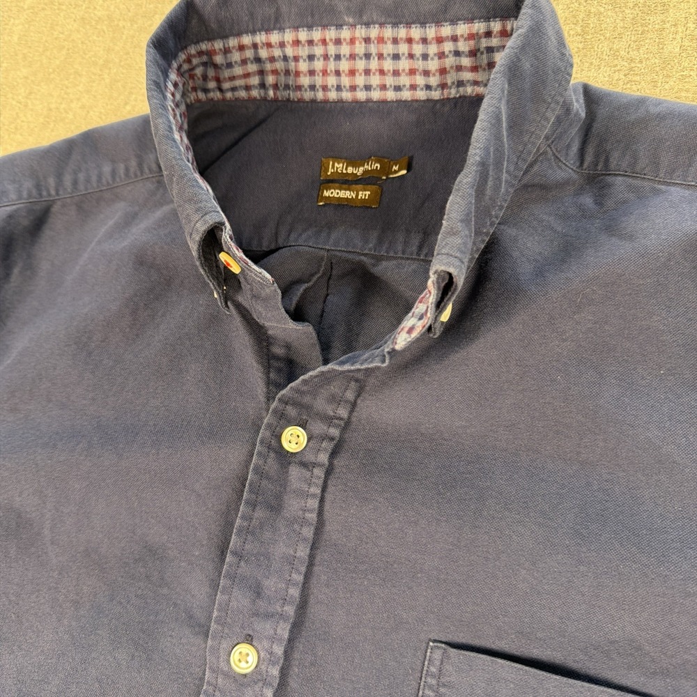 J. McLaughlin Shirt Men Size‎ Medium Classic Fit Flip Cuff Navy Blue